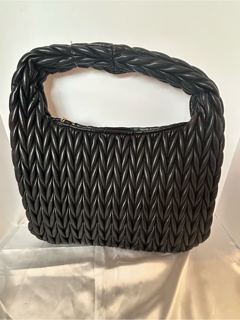 Shiraleah Large Quilted‎ Black Puffer Purse Zip Top Hobo Handbag